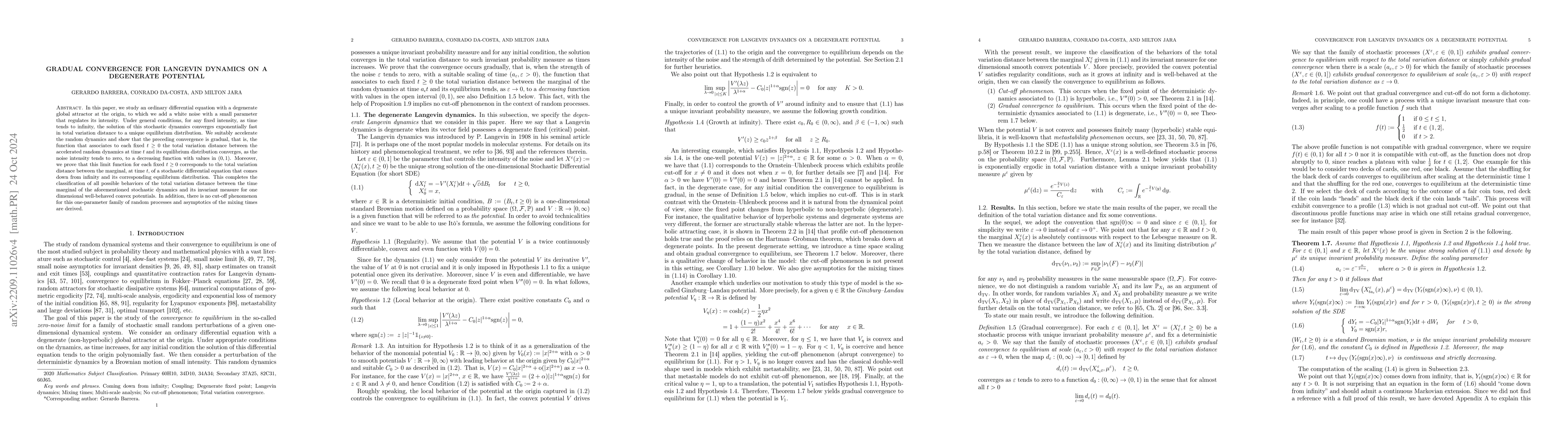 Thumbnail for Gradual convergence for Langevin dynamics on a degenerate potential
