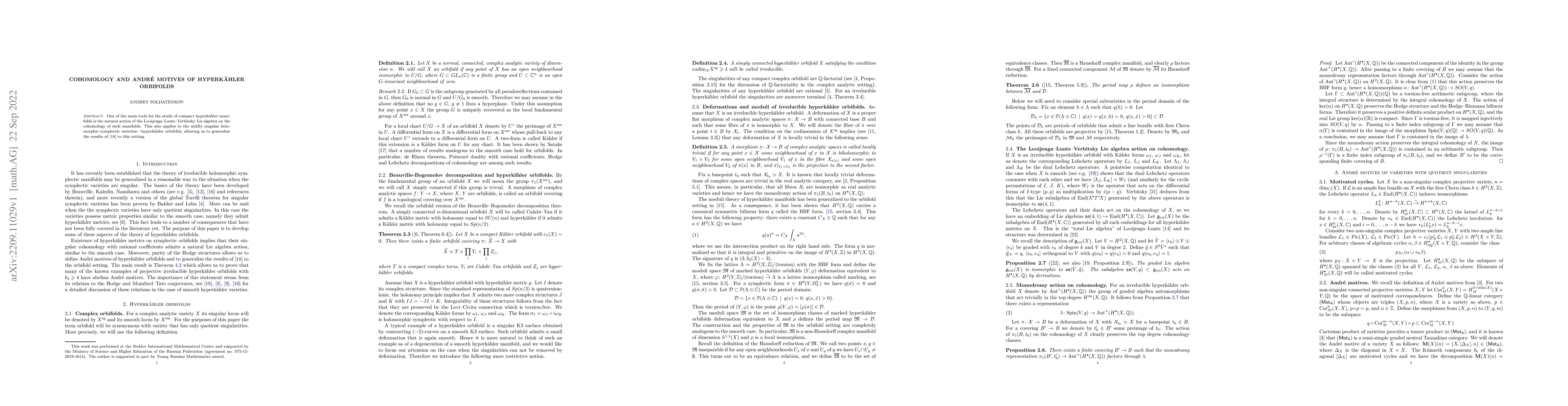 Thumbnail for Cohomology and Andr\'e motives of hyperk\"ahler orbifolds