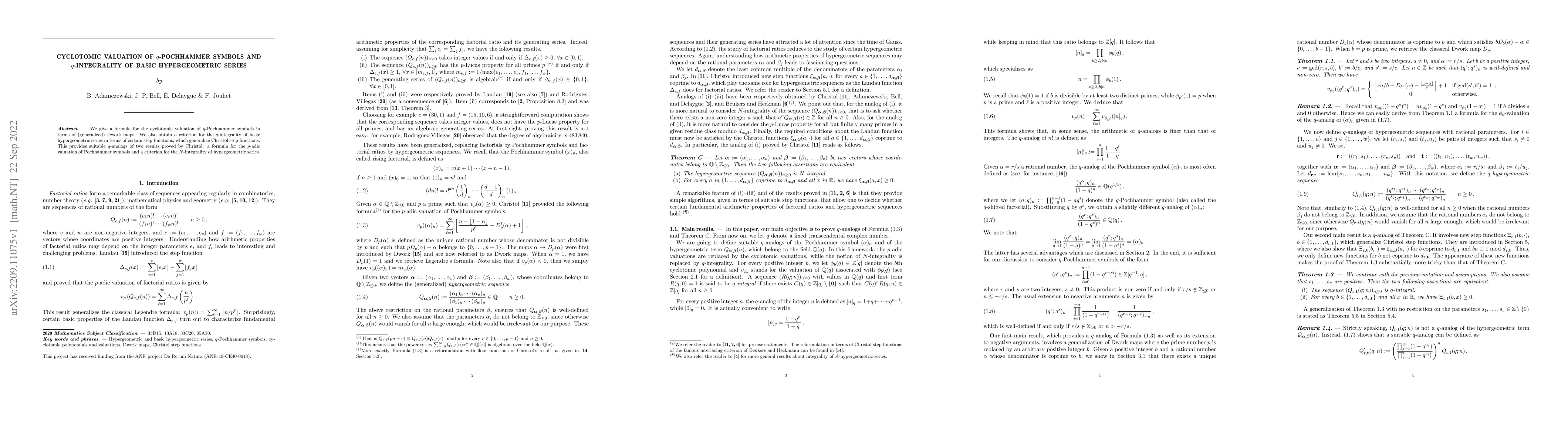 Thumbnail for Cyclotomic valuation of $q$-Pochhammer symbols and $q$-integrality of
  basic hypergeometric series