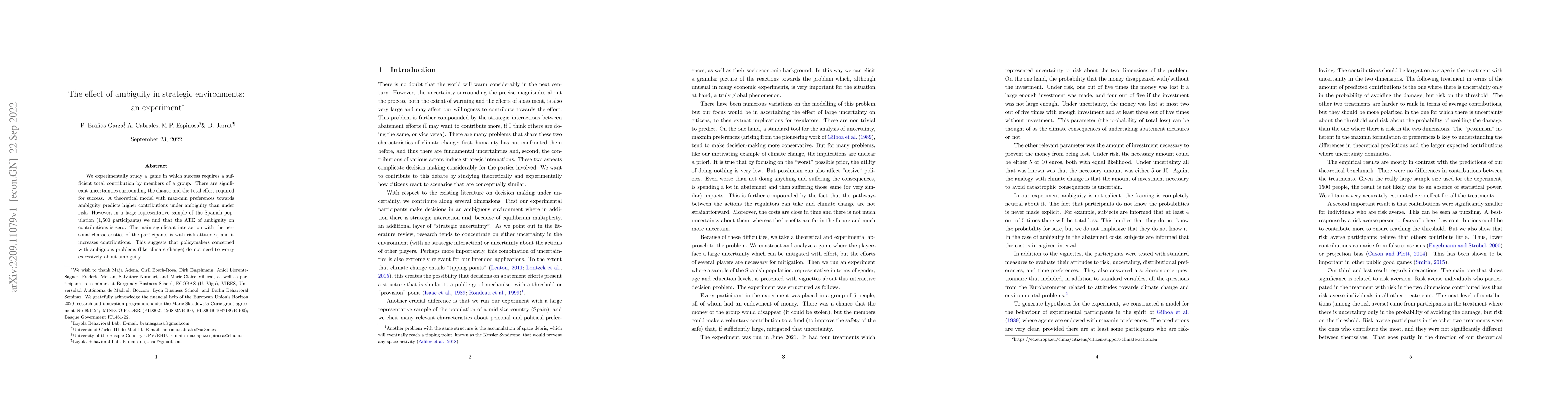 Thumbnail for The effect of ambiguity in strategic environments: an experiment