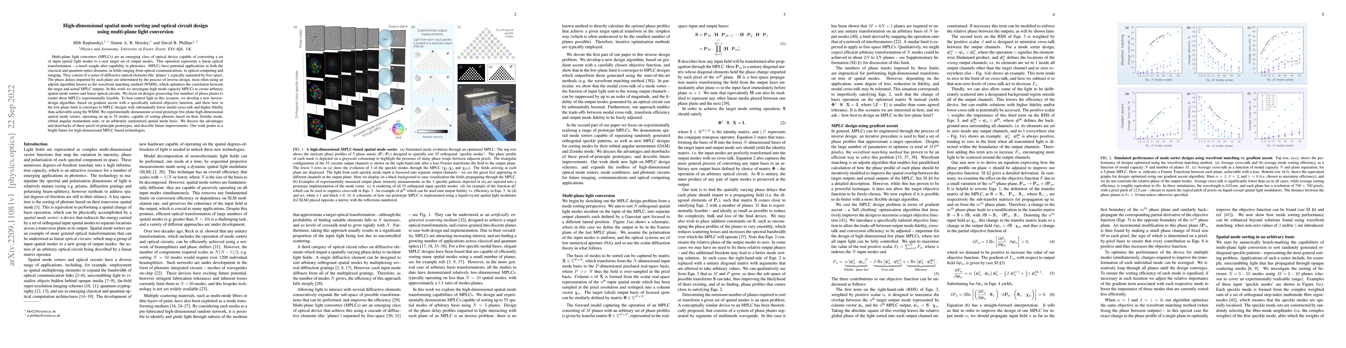 Thumbnail for High-dimensional spatial mode sorting and optical circuit design using
  multi-plane light conversion