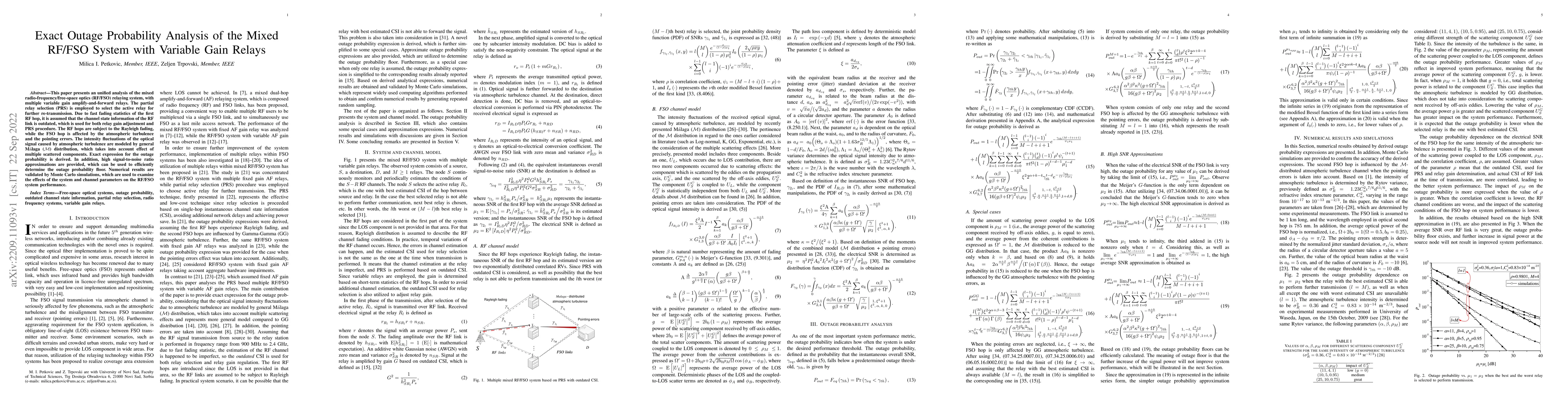Thumbnail for Exact Outage Probability Analysis of the Mixed RF/FSO System With
  Variable-Gain Relays