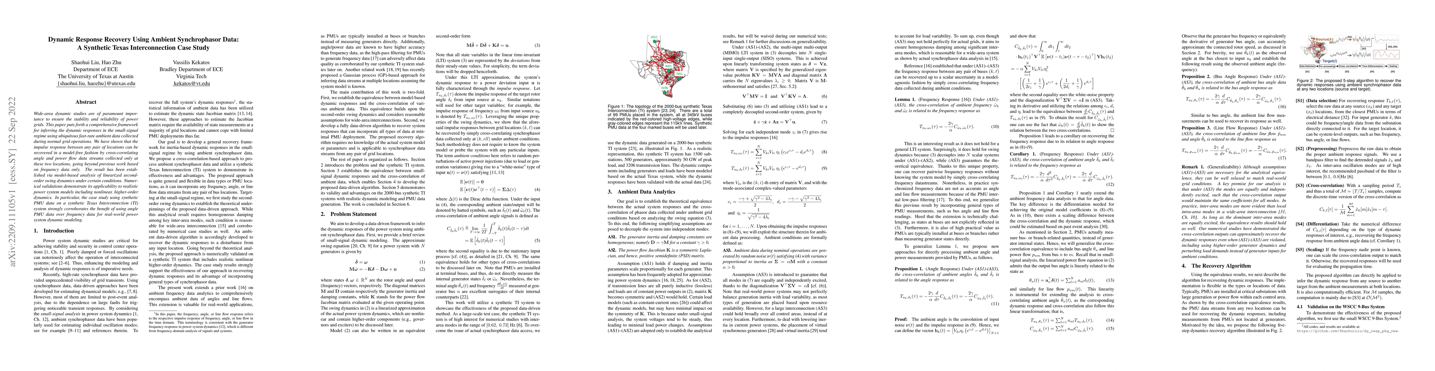 Thumbnail for Dynamic Response Recovery Using Ambient Synchrophasor Data: A Synthetic
  Texas Interconnection Case Study
