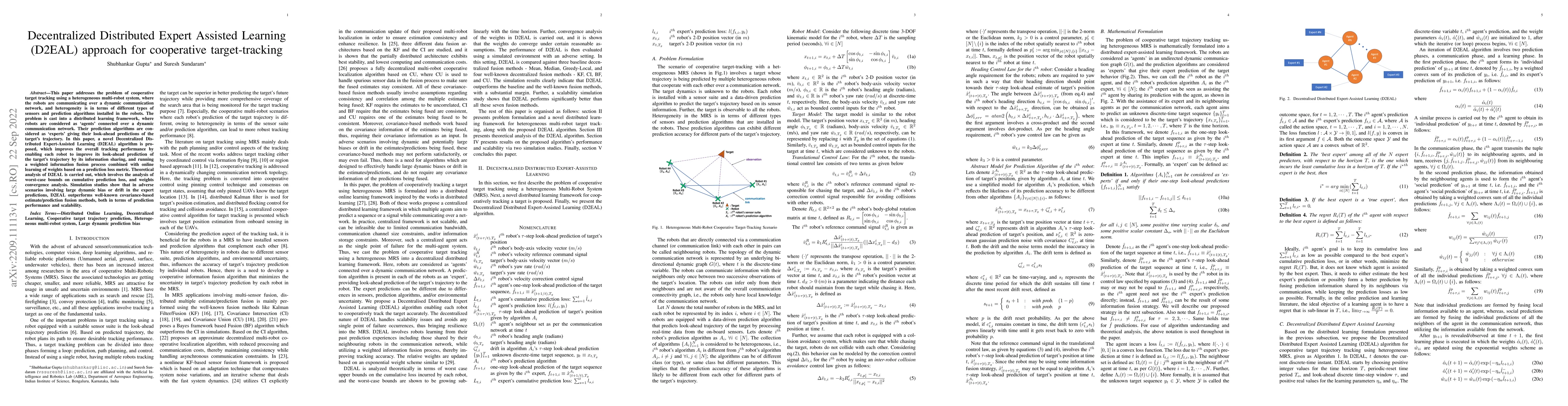 Thumbnail for Decentralized Distributed Expert Assisted Learning (D2EAL) approach for
  cooperative target-tracking