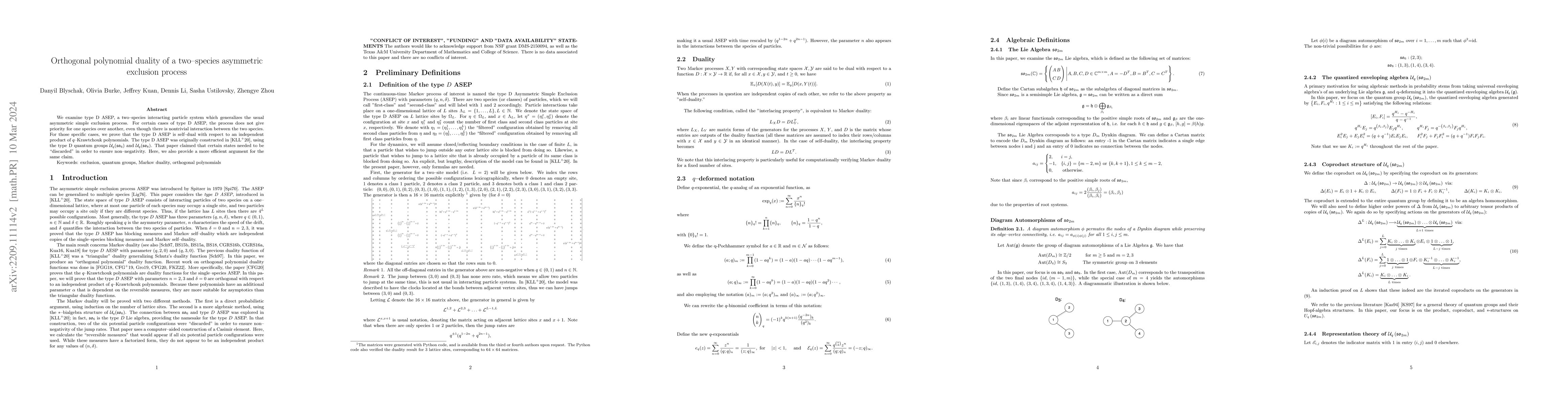 Thumbnail for Orthogonal polynomial duality of a two-species asymmetric exclusion
  process