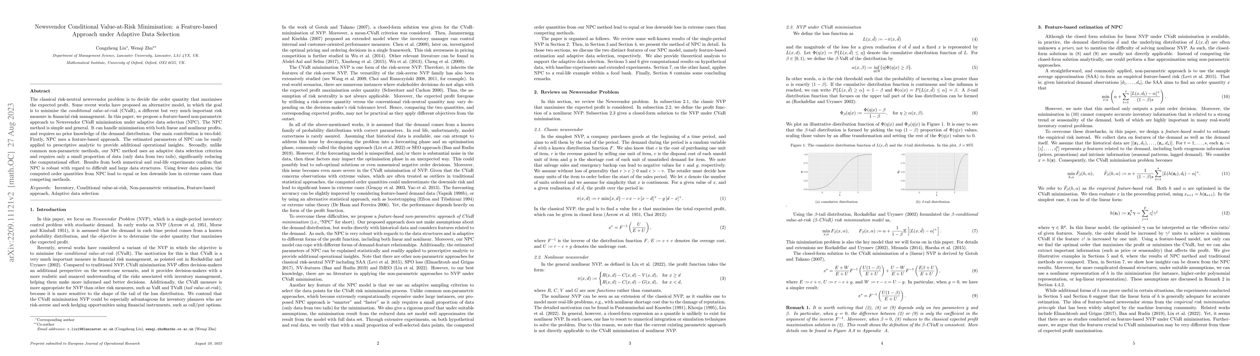 Thumbnail for Newsvendor Conditional Value-at-Risk Minimisation: a Feature-based
  Approach under Adaptive Data Selection