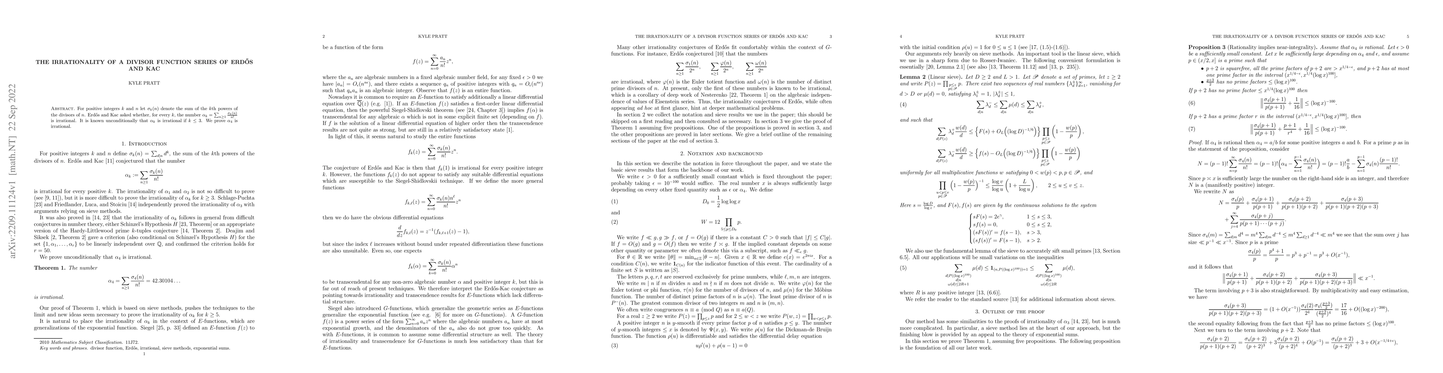 Thumbnail for The irrationality of a divisor function series of Erd\H{o}s and Kac