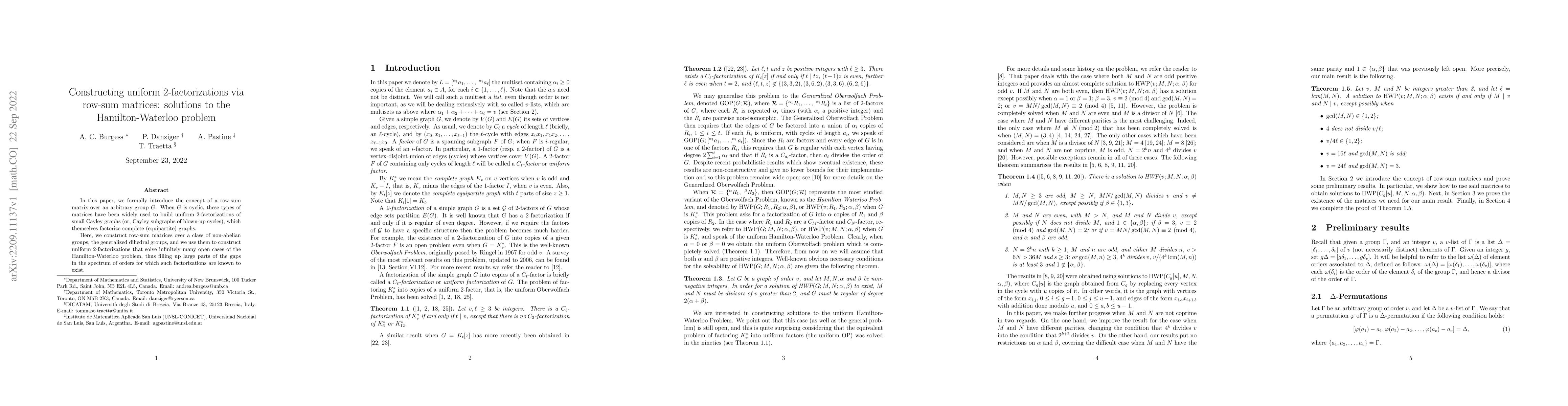 Thumbnail for Constructing uniform 2-factorizations via row-sum matrices: solutions to
  the Hamilton-Waterloo problem
