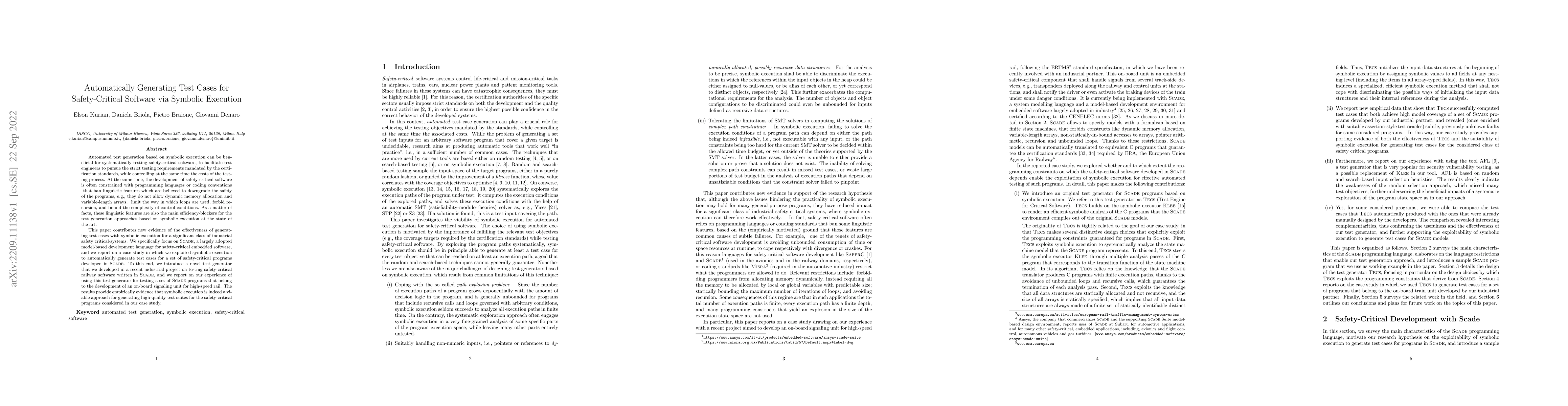 Thumbnail for Automatically Generating Test Cases for Safety-Critical Software via
  Symbolic Execution