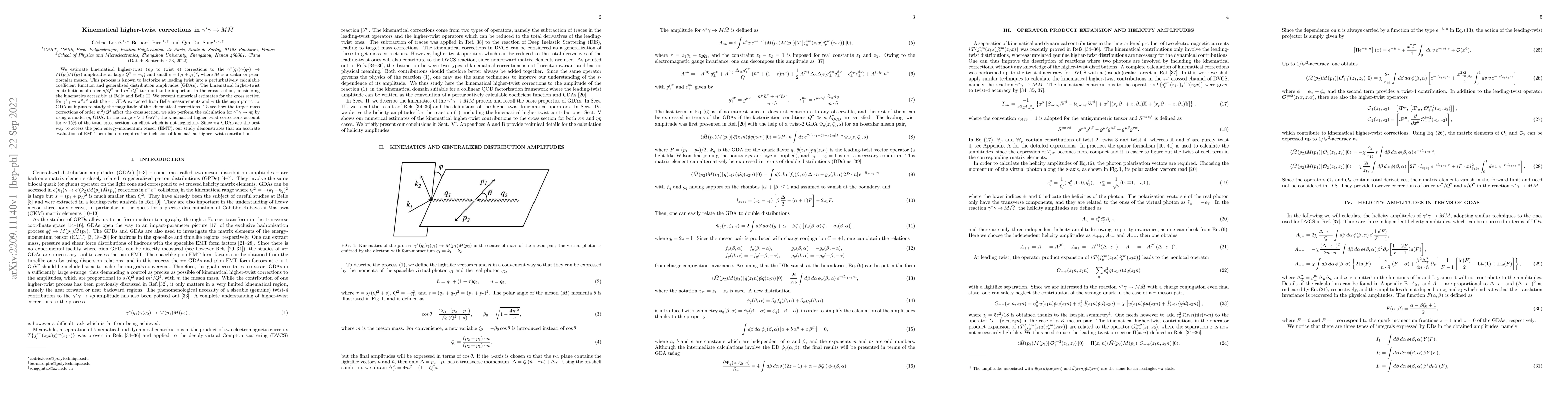 Thumbnail for Kinematical higher-twist corrections in $\gamma^* \gamma \to M \bar M $