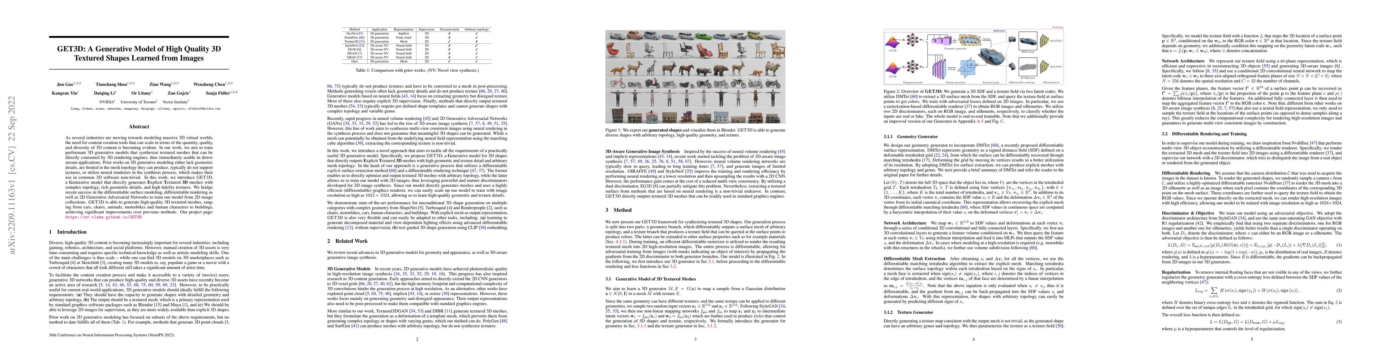 Thumbnail for GET3D: A Generative Model of High Quality 3D Textured Shapes Learned
  from Images