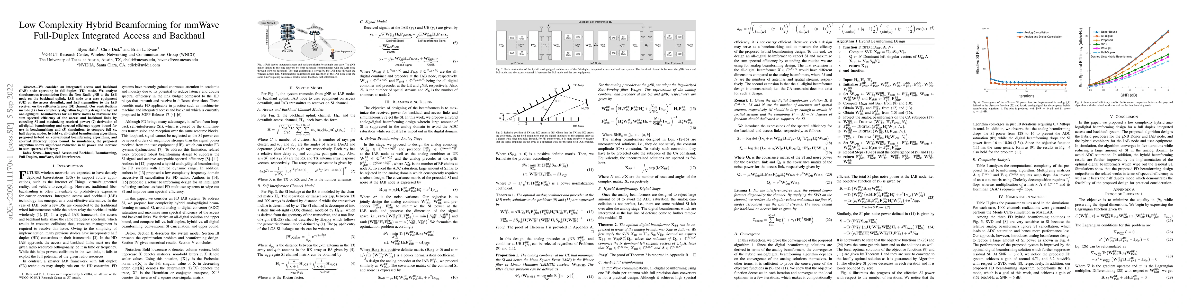 Thumbnail for Low Complexity Hybrid Beamforming for mmWave Full-Duplex Integrated
  Access and Backhaul