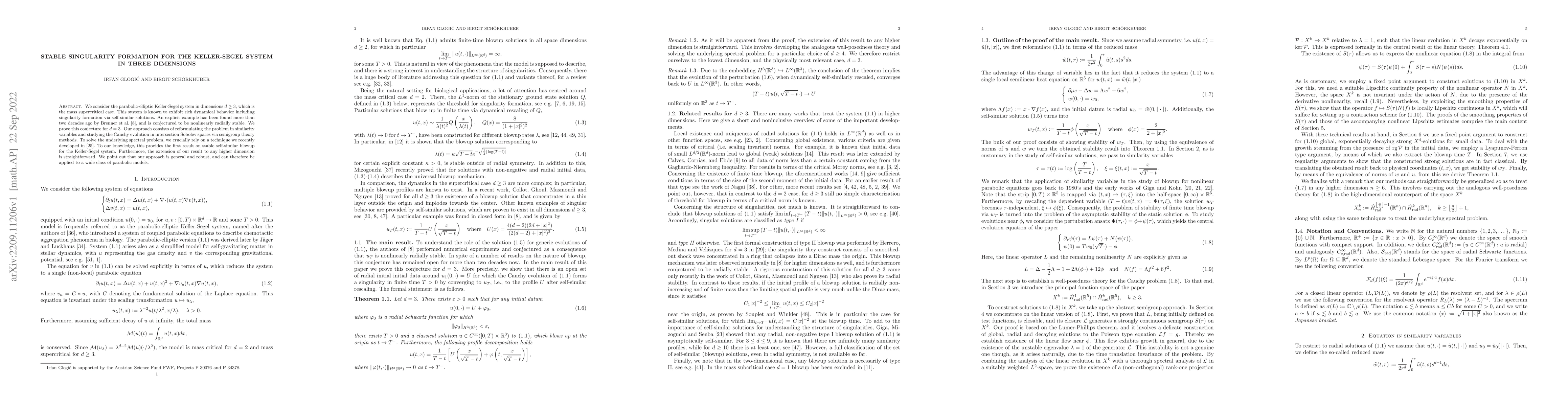 Thumbnail for Stable singularity formation for the Keller-Segel system in three
  dimensions