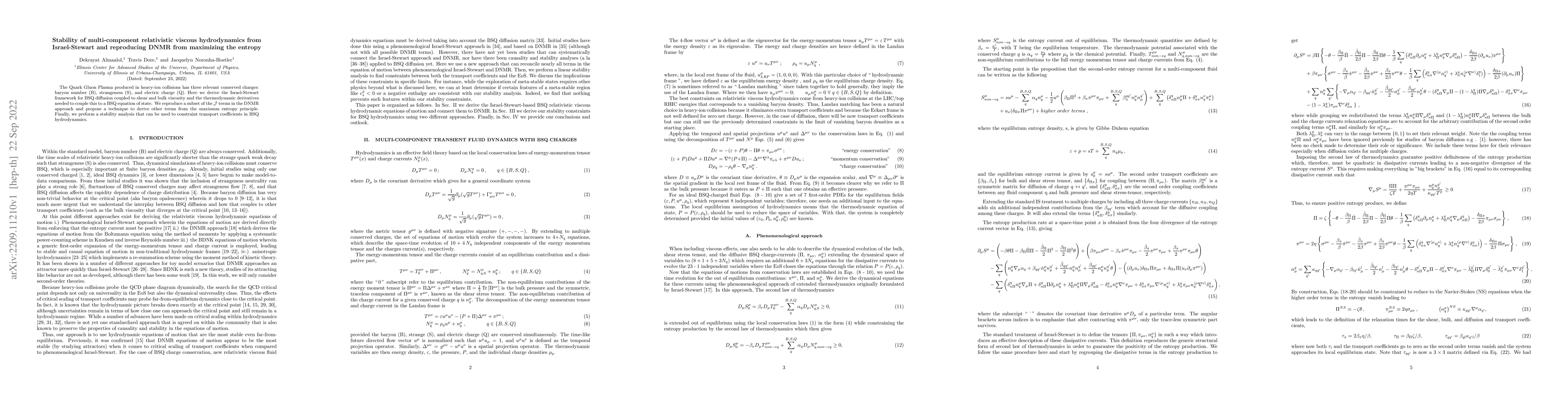 Thumbnail for Stability of multi-component relativistic viscous hydrodynamics from
  Israel-Stewart and reproducing DNMR from maximizing the entropy