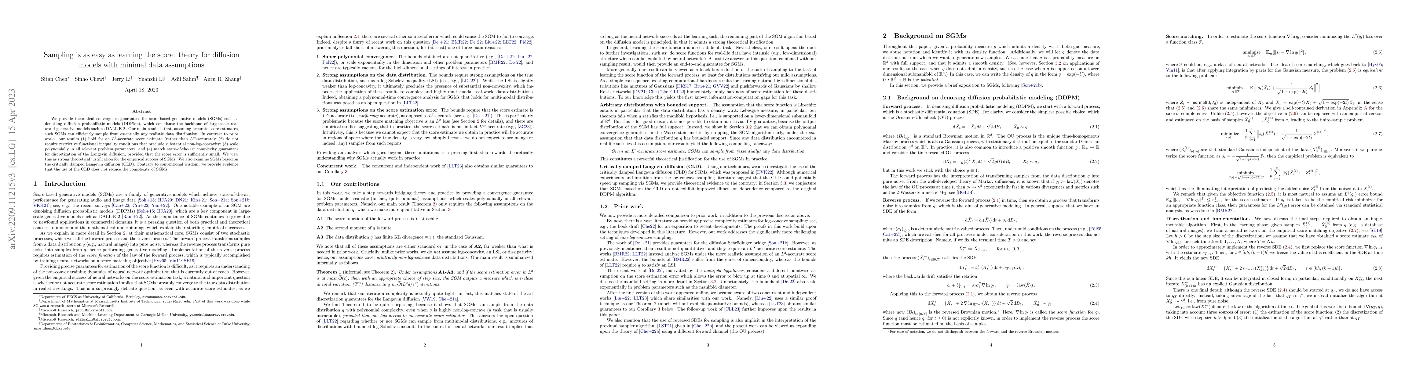 Thumbnail for Sampling is as easy as learning the score: theory for diffusion models
  with minimal data assumptions