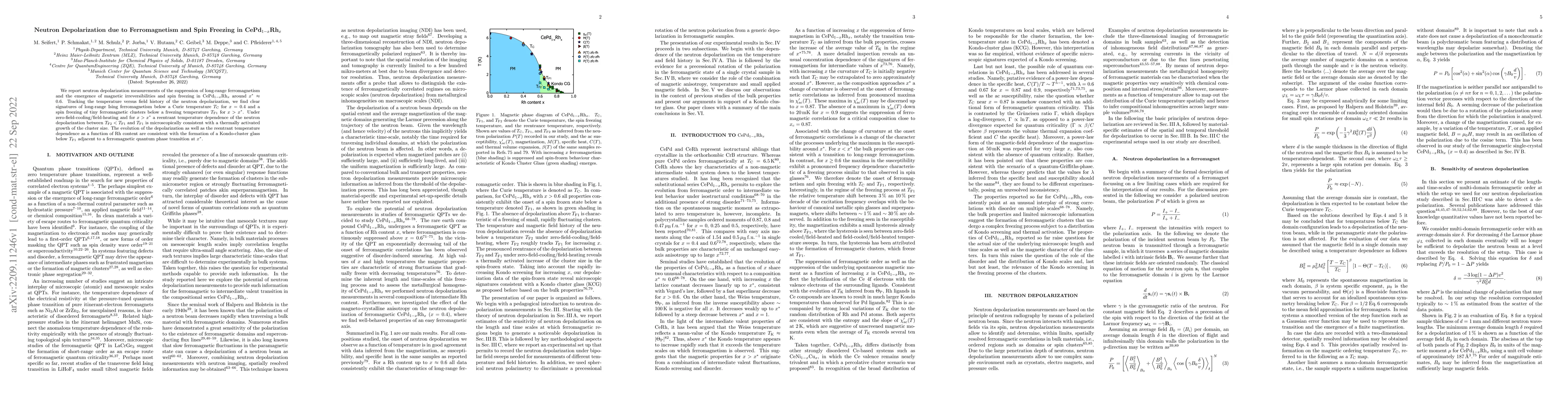 Thumbnail for Neutron Depolarization due to Ferromagnetism and Spin Freezing in
  CePd$_{1-x}$Rh$_x$