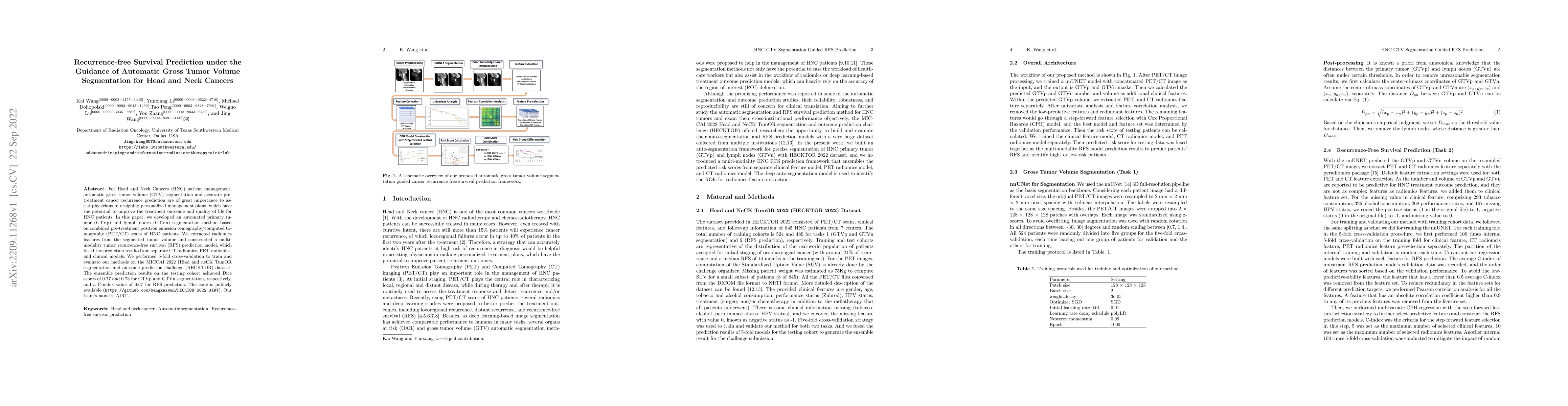 Thumbnail for Recurrence-free Survival Prediction under the Guidance of Automatic
  Gross Tumor Volume Segmentation for Head and Neck Cancers