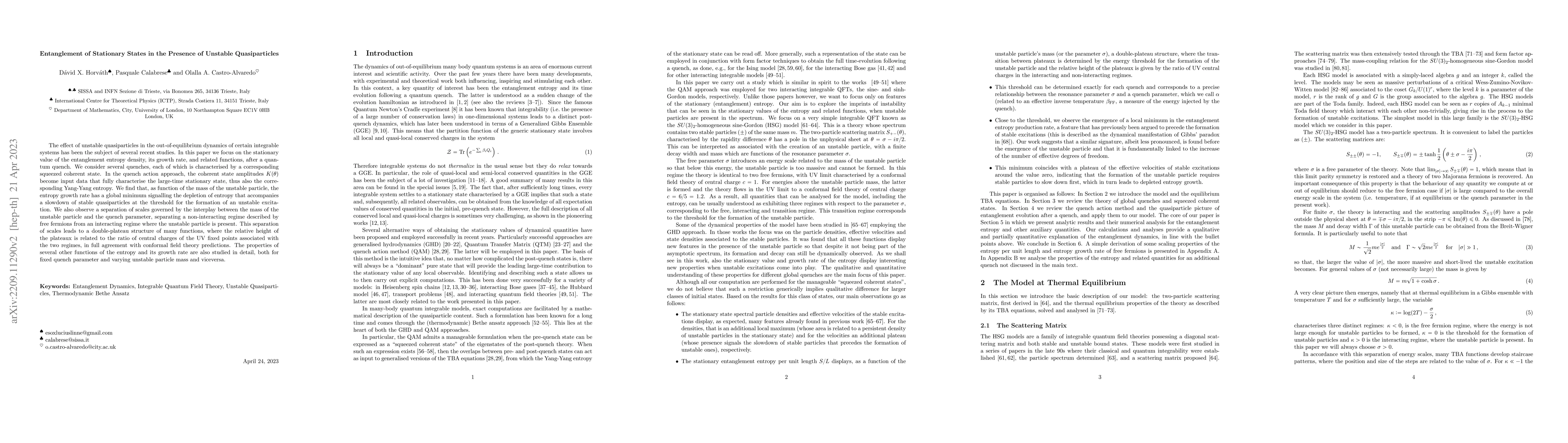 Thumbnail for Entanglement of Stationary States in the Presence of Unstable
  Quasiparticles