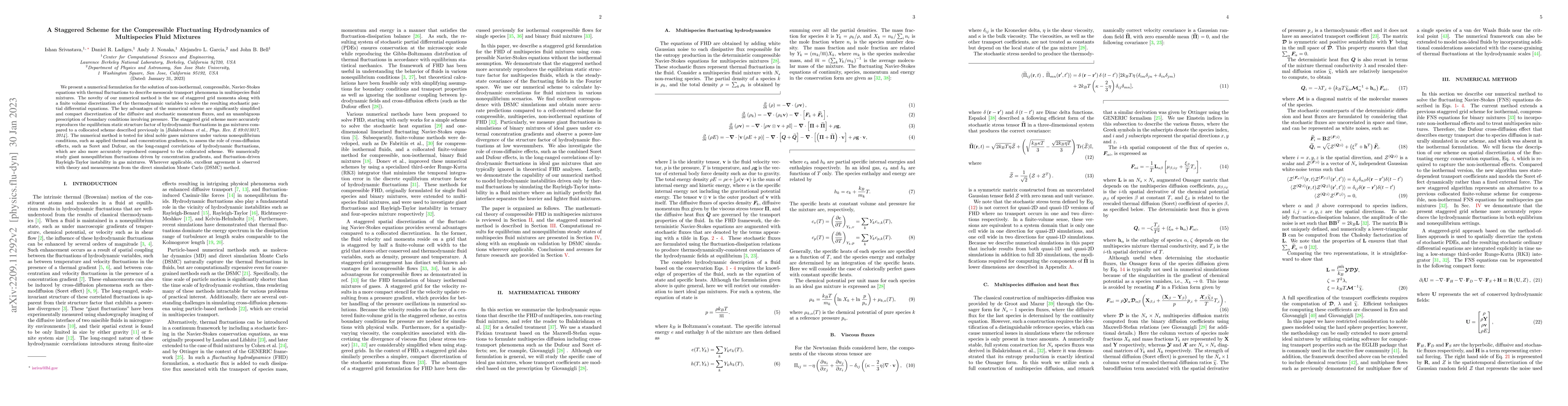 Thumbnail for Staggered Scheme for the Compressible Fluctuating Hydrodynamics of
  Multispecies Fluid Mixtures