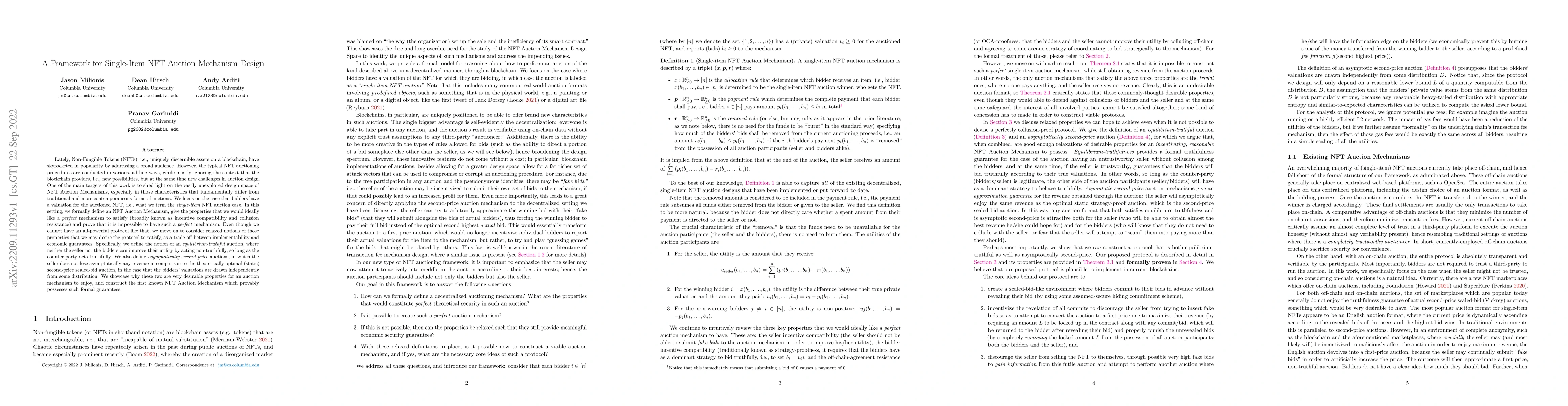 Thumbnail for A Framework for Single-Item NFT Auction Mechanism Design
