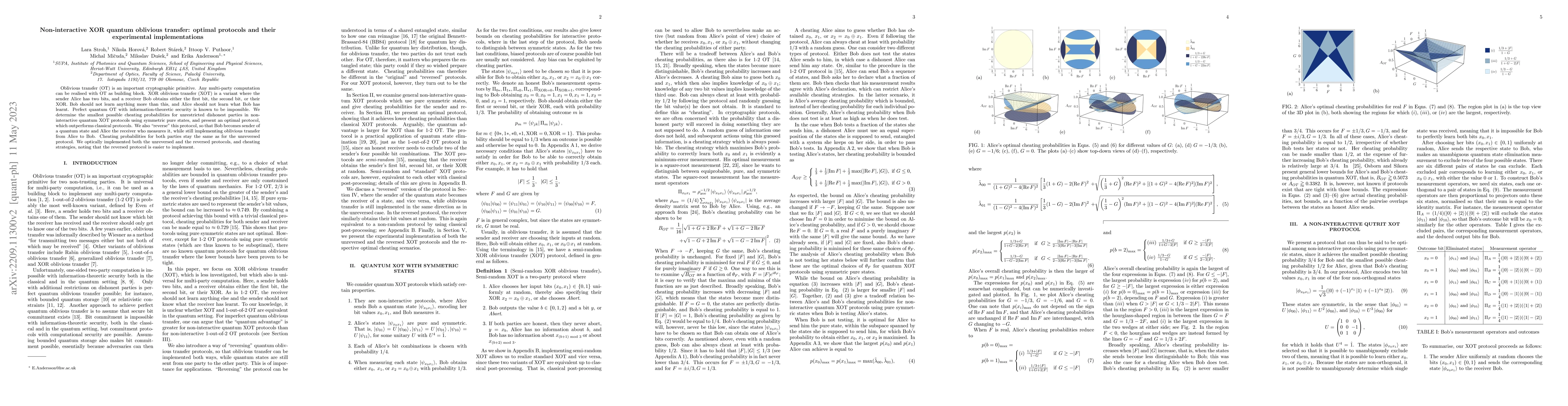 Thumbnail for Non-interactive XOR quantum oblivious transfer: optimal protocols and
  their experimental implementations