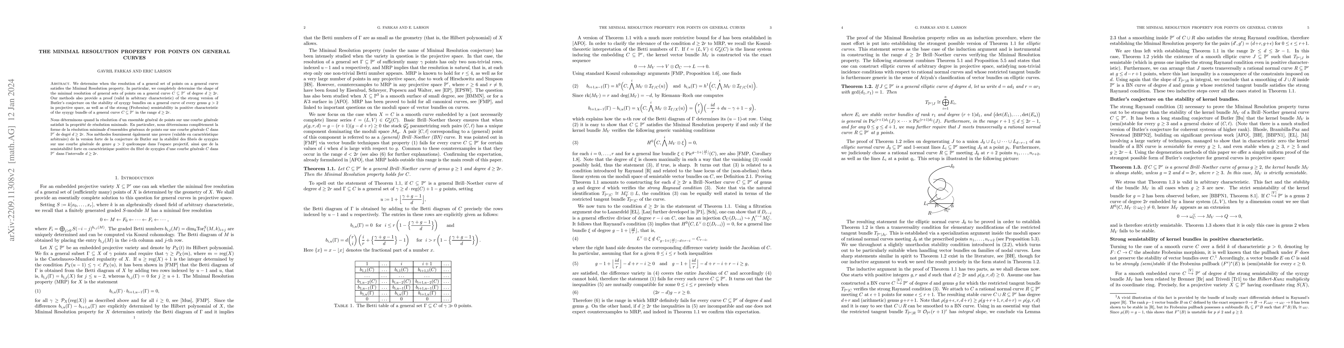 Thumbnail for The minimal resolution property for points on general curves
