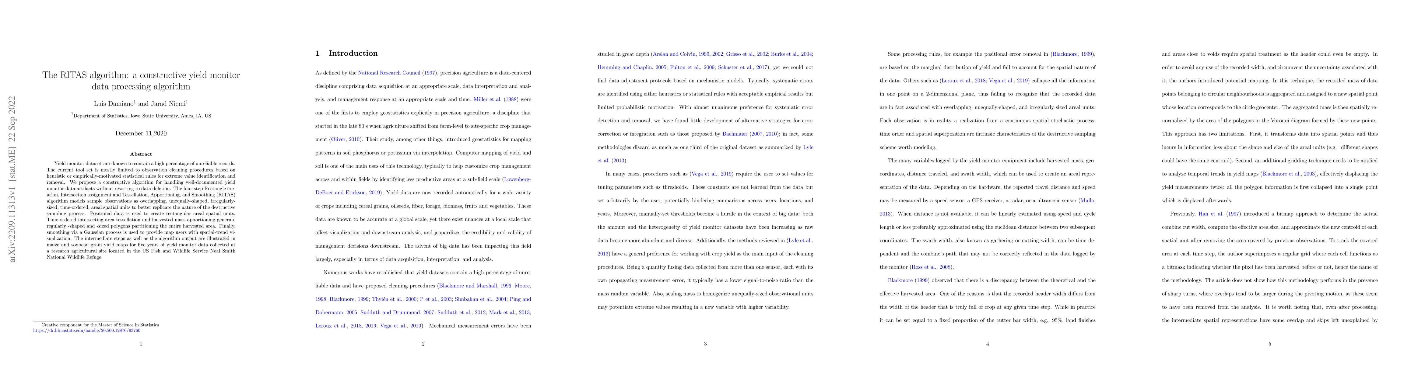 Thumbnail for The RITAS algorithm: a constructive yield monitor data processing
  algorithm