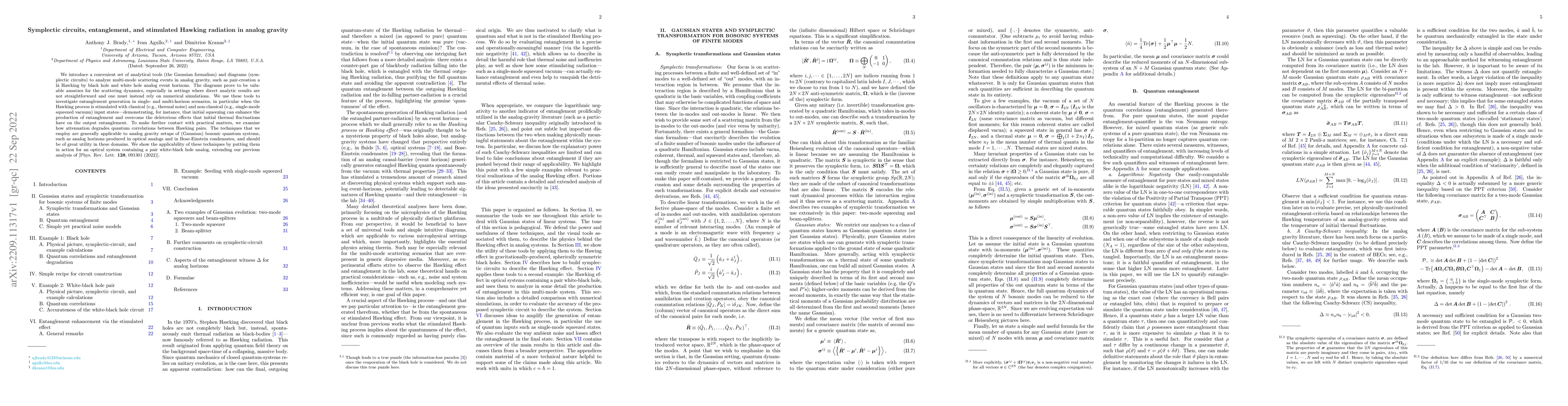 Thumbnail for Symplectic circuits, entanglement, and stimulated Hawking radiation in
  analog gravity