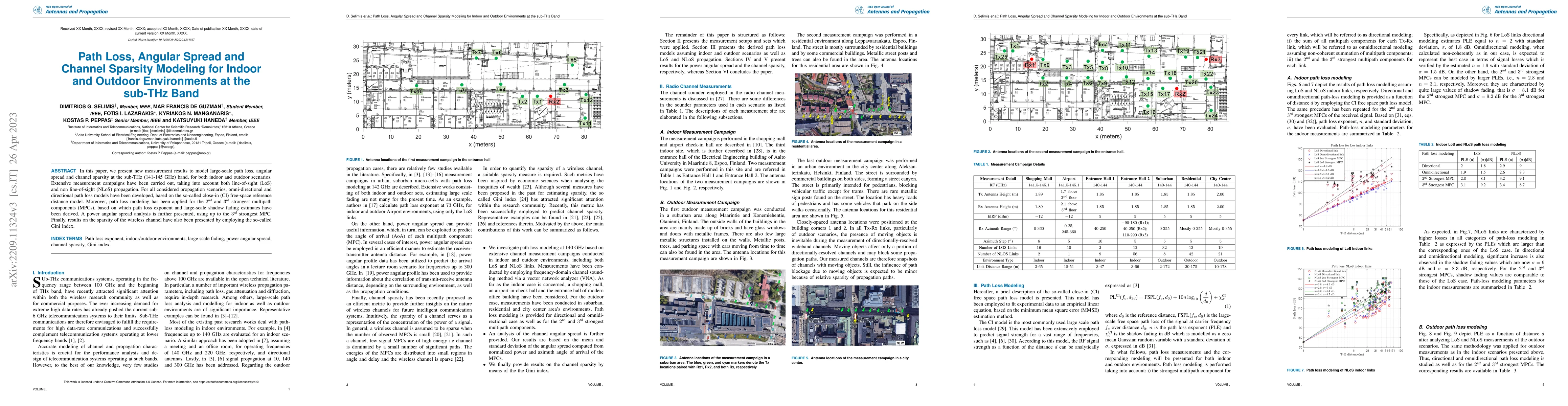 Thumbnail for Path Loss, Angular Spread and Channel Sparsity Modeling for Indoor and
  Outdoor Environments at the sub-THz Band