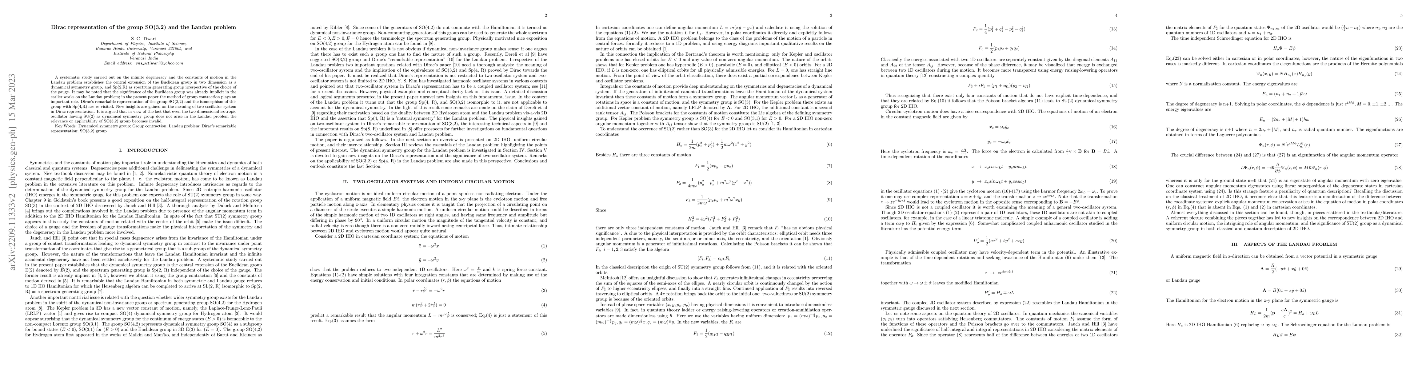 Thumbnail for Dirac representation of the group SO(3,2) and the Landau problem
