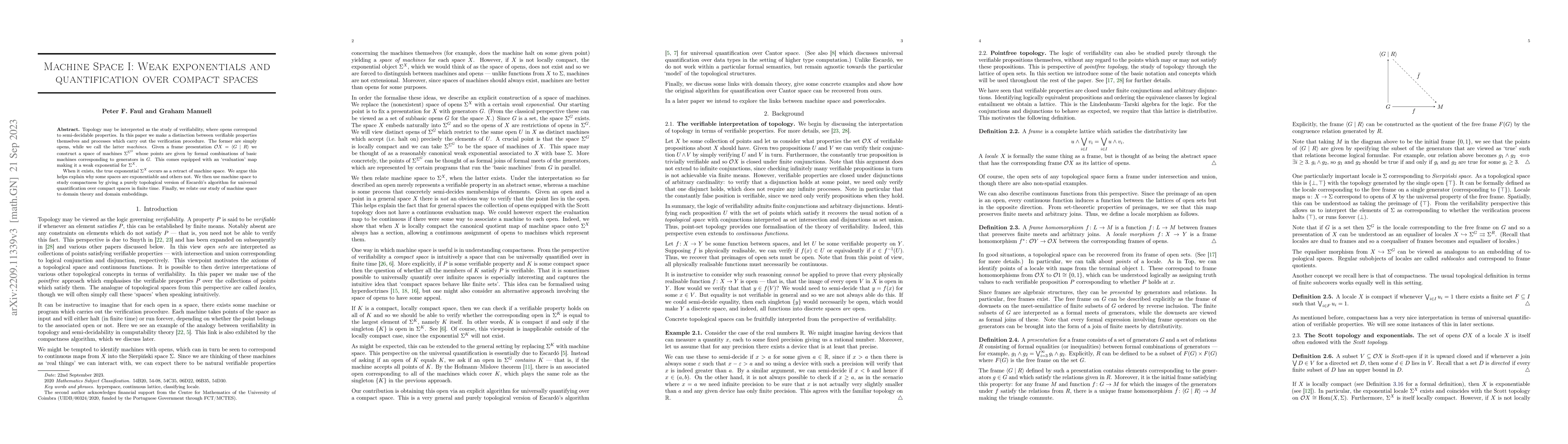 Thumbnail for Machine Space I: Weak exponentials and quantification over compact
  spaces