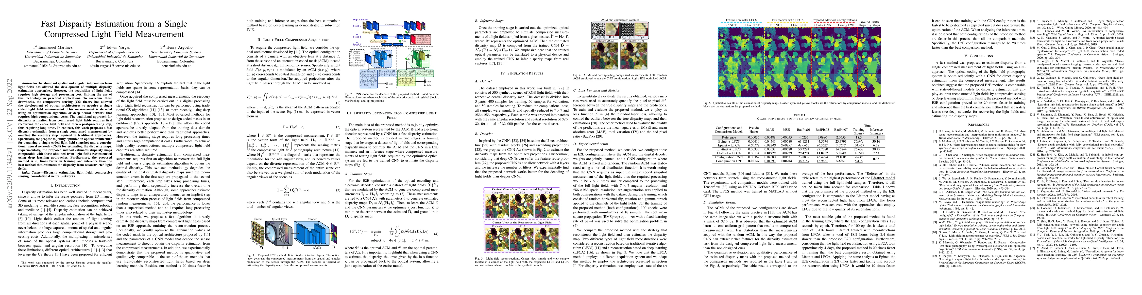 Thumbnail for Fast Disparity Estimation from a Single Compressed Light Field
  Measurement