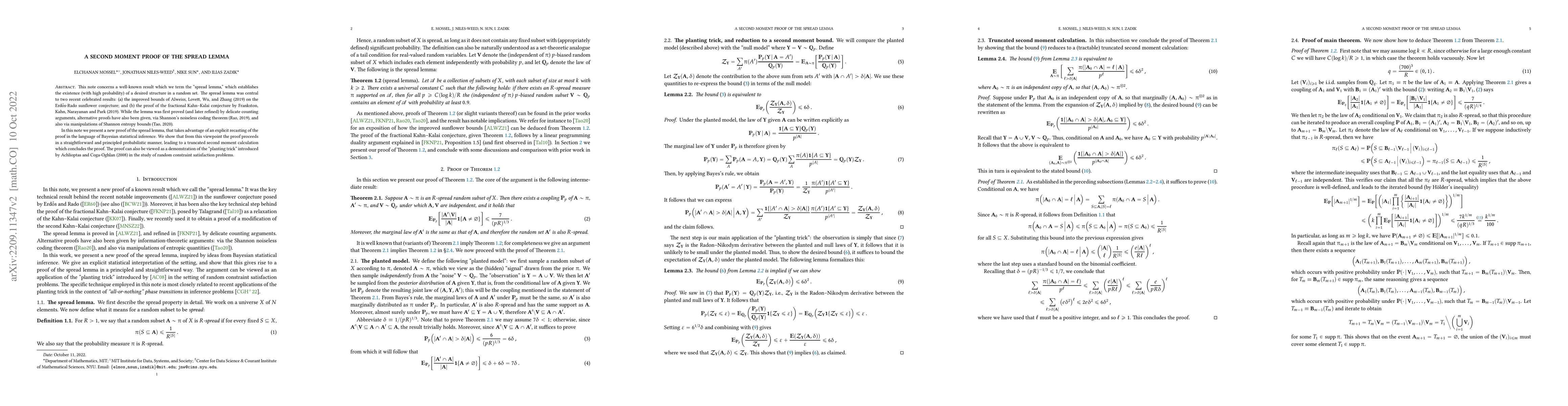 Thumbnail for A second moment proof of the spread lemma
