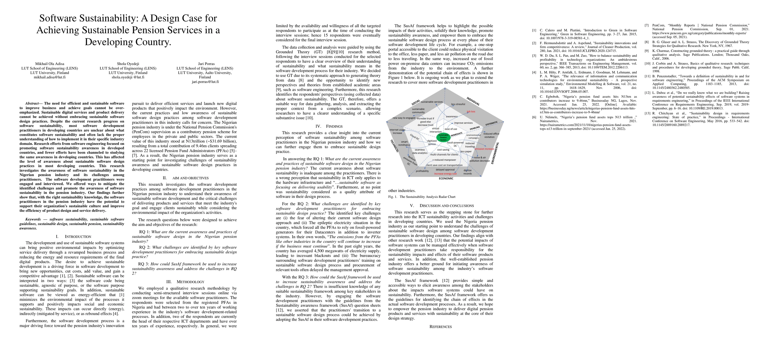 Thumbnail for Software Sustainability: A Design Case for Achieving Sustainable Pension
  Services in Developing Country