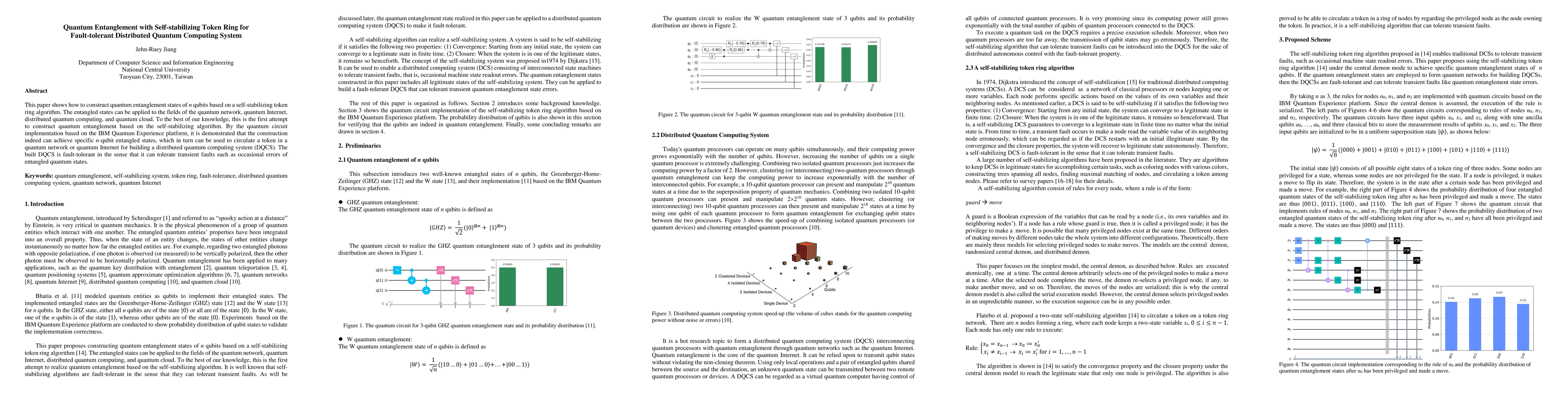 Thumbnail for Quantum Entanglement with Self-stabilizing Token Ring for Fault-tolerant
  Distributed Quantum Computing System