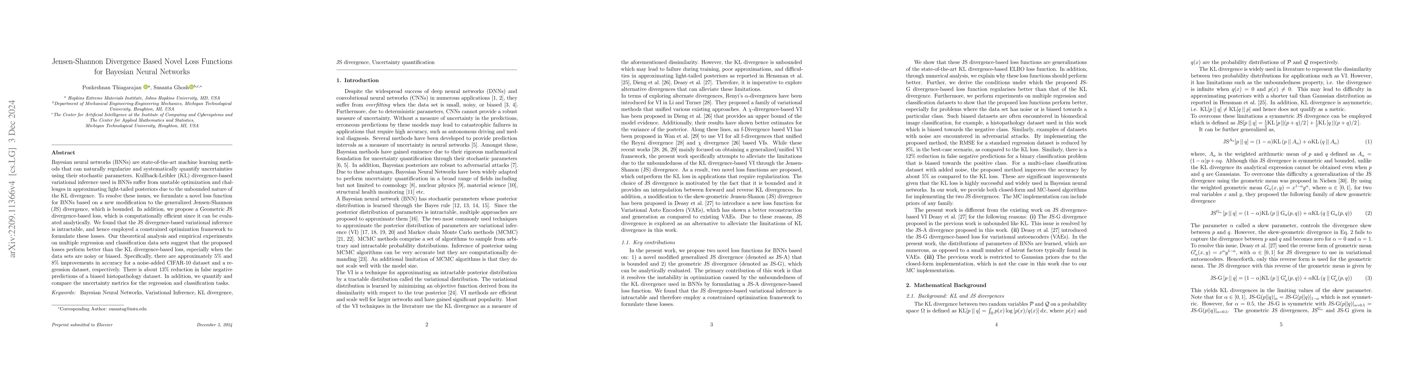 Thumbnail for Jensen-Shannon Divergence Based Novel Loss Functions for Bayesian Neural
  Networks