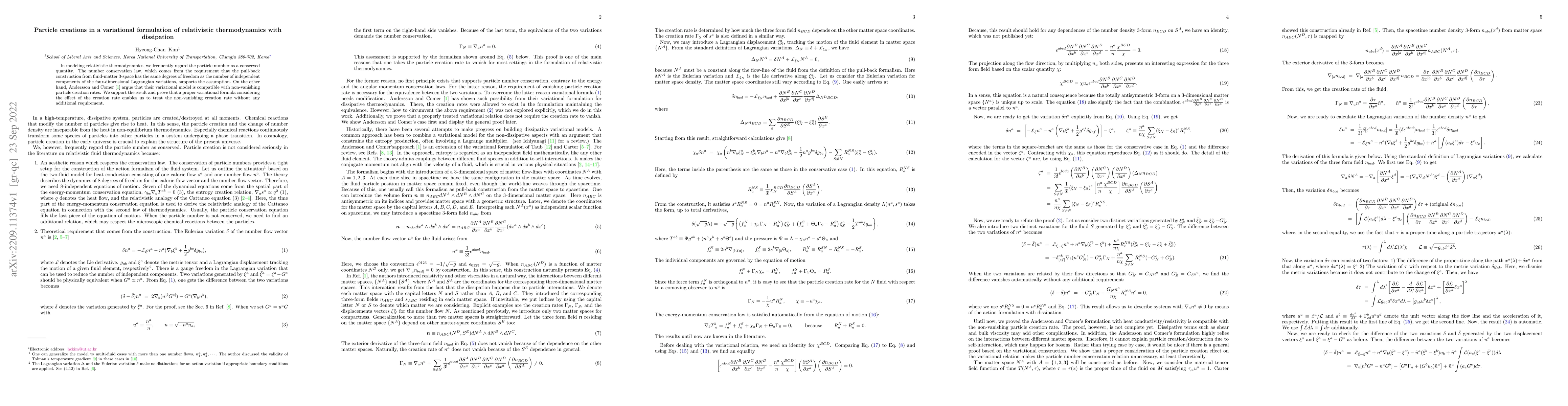 Thumbnail for Particle creations in a variational formulation of relativistic
  thermodynamics with dissipation