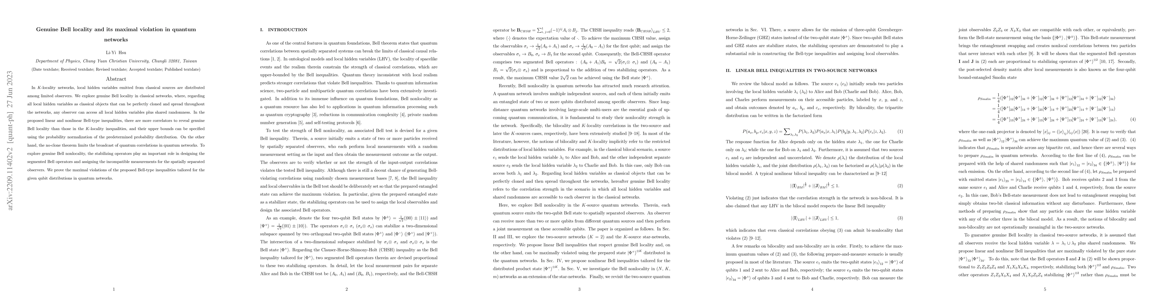 Thumbnail for Genuine Bell locality and nonlocality in the networks