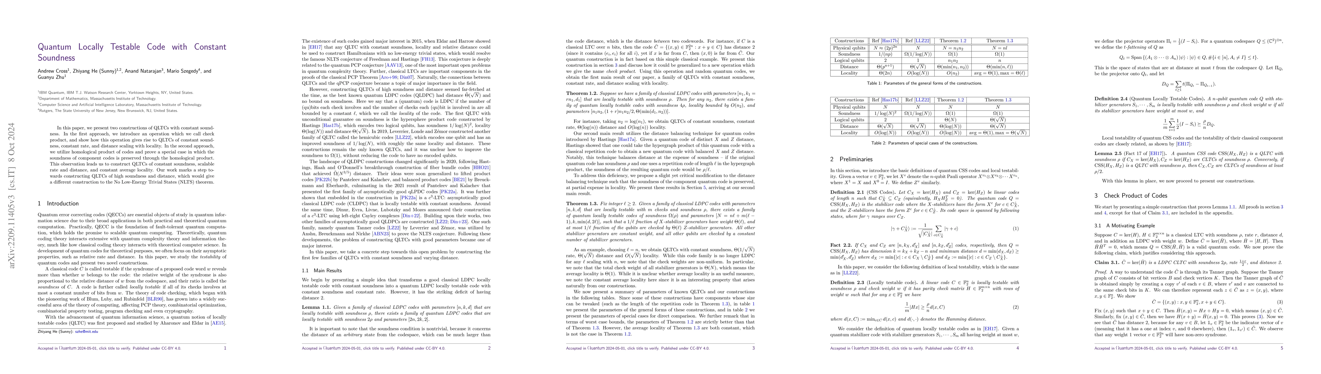 Thumbnail for Quantum Locally Testable Code with Constant Soundness