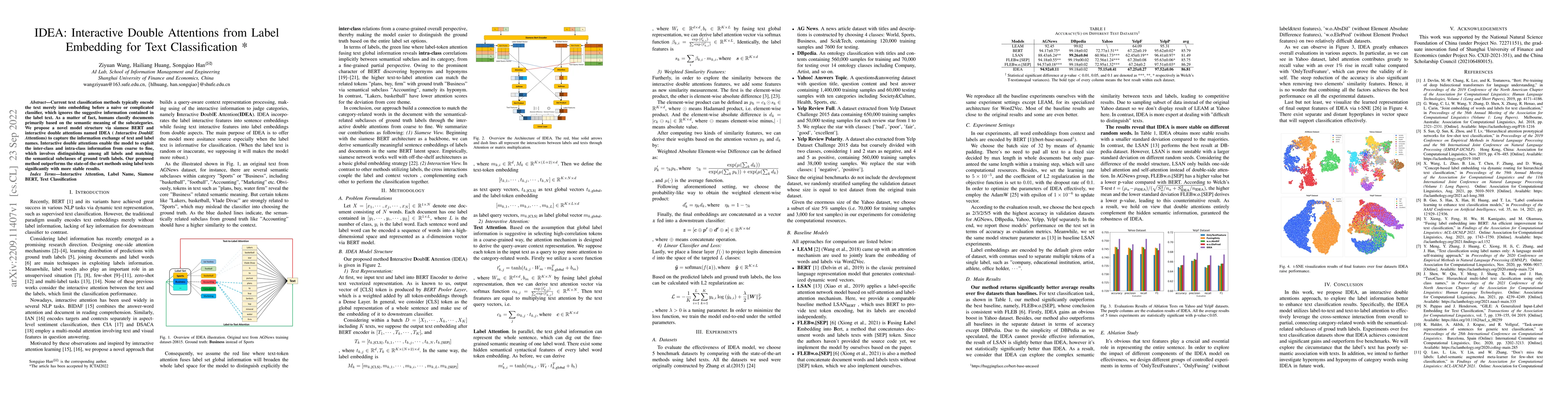 Thumbnail for IDEA: Interactive DoublE Attentions from Label Embedding for Text
  Classification