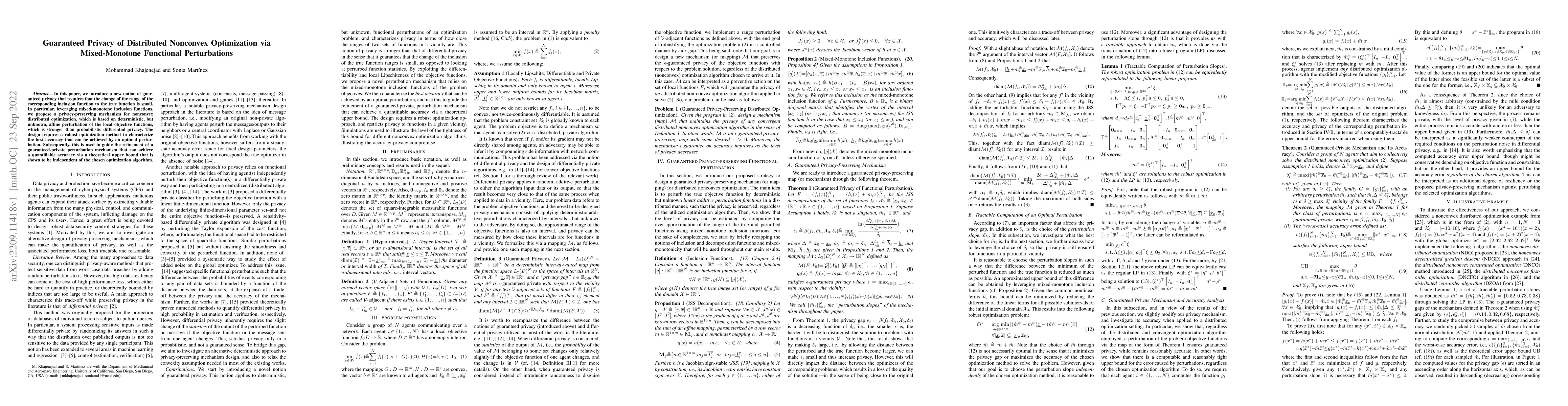 Thumbnail for Guaranteed Privacy of Distributed Nonconvex Optimization via
  Mixed-Monotone Functional Perturbations