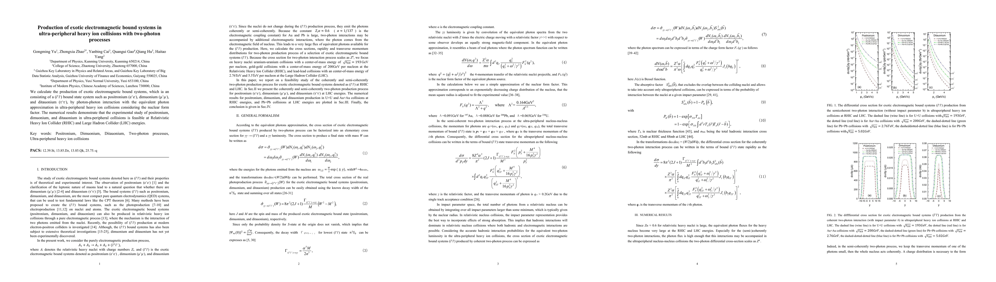 Thumbnail for Production of exotic electromagnetic bound systems in ultra-peripheral
  heavy ion collisions with two-photon processes