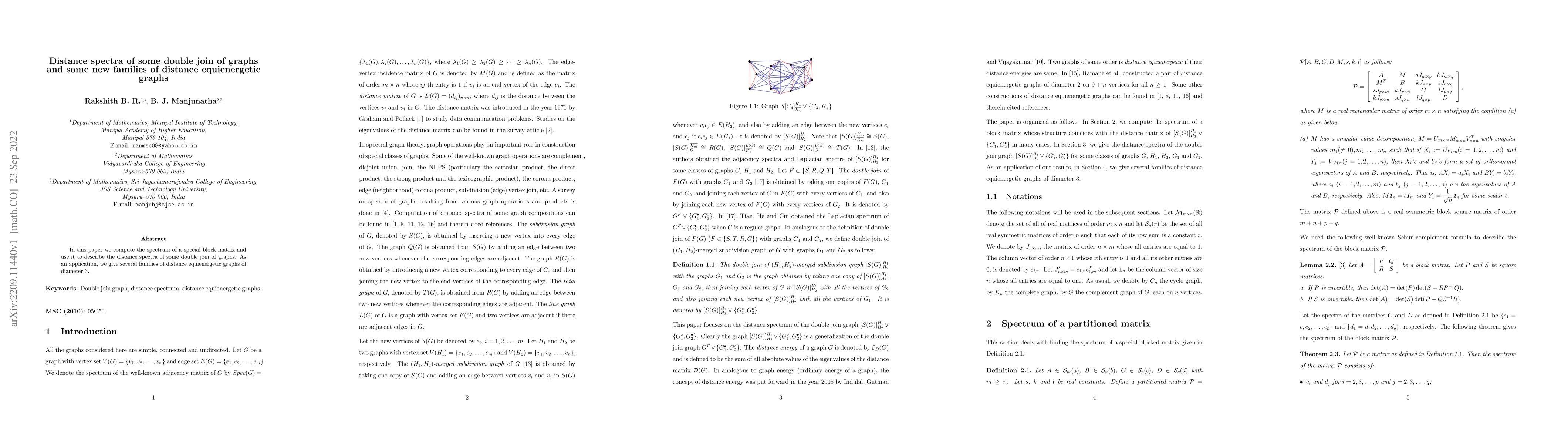 Thumbnail for Distance spectra of some double join of graphs and some new families of
  distance equienergetic graphs