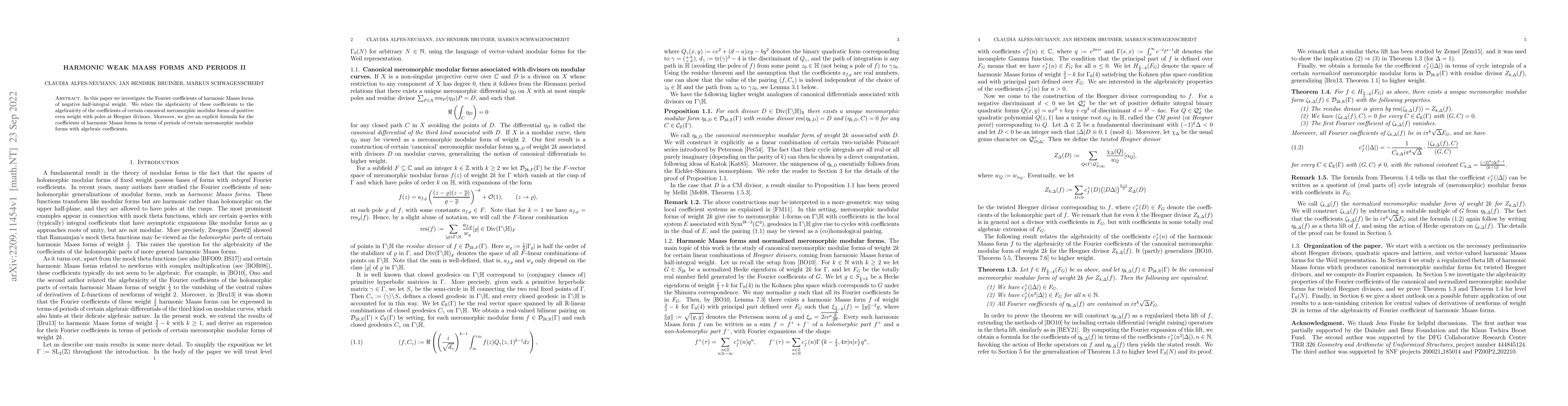 Thumbnail for Harmonic weak Maass forms and periods II