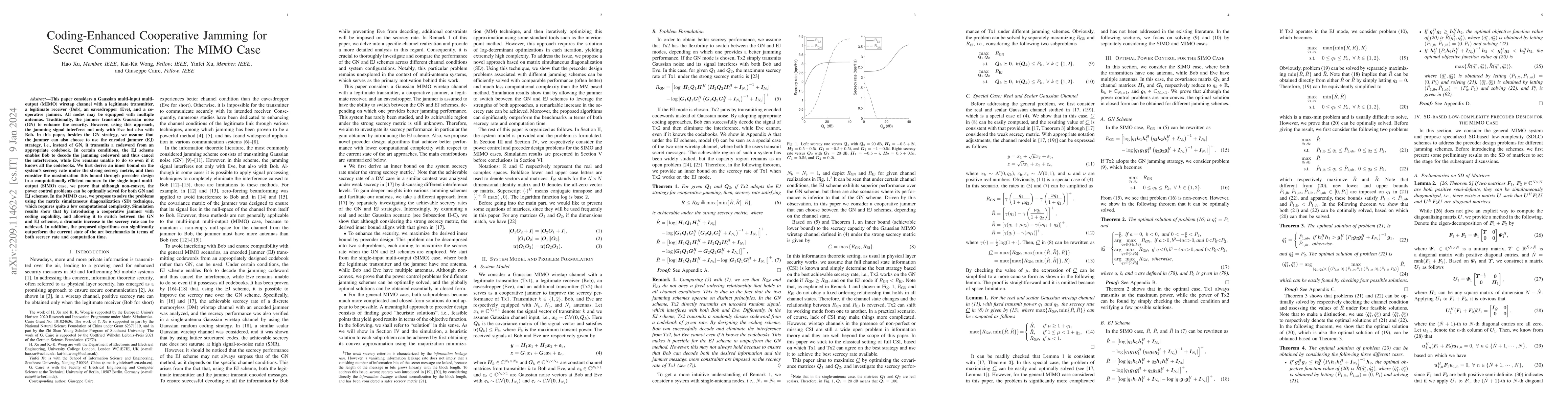 Thumbnail for Coding-Enhanced Cooperative Jamming for Secret Communication: The MIMO
  Case