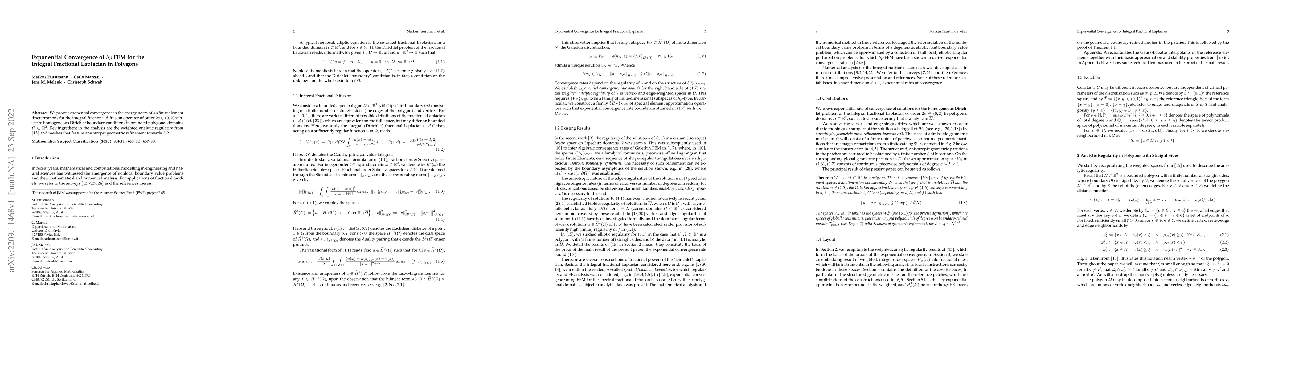 Thumbnail for Exponential Convergence of hp FEM for the Integral Fractional Laplacian
  in Polygons