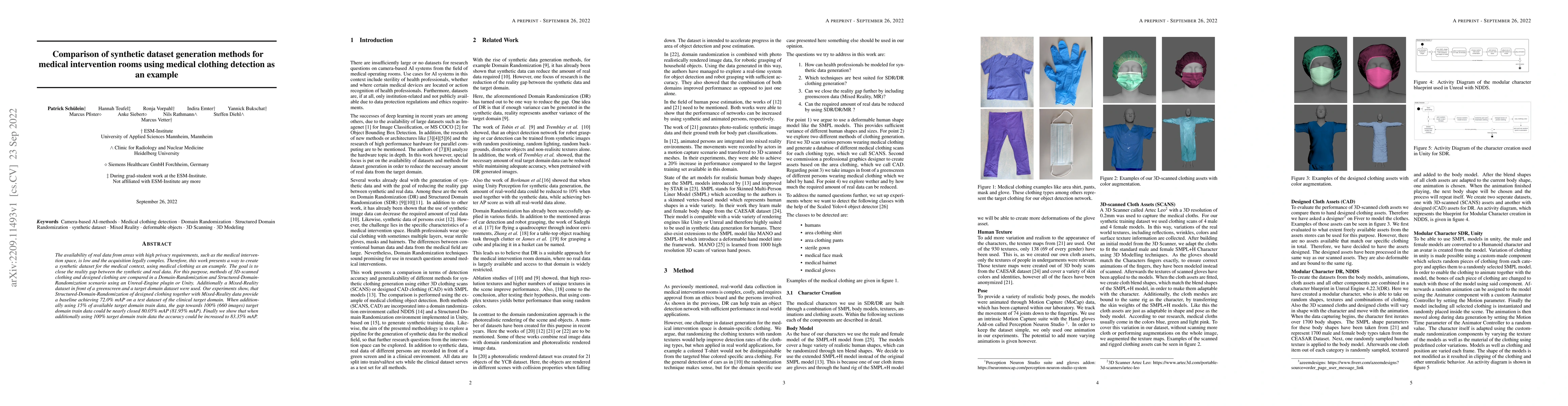 Thumbnail for Comparison of synthetic dataset generation methods for medical
  intervention rooms using medical clothing detection as an example