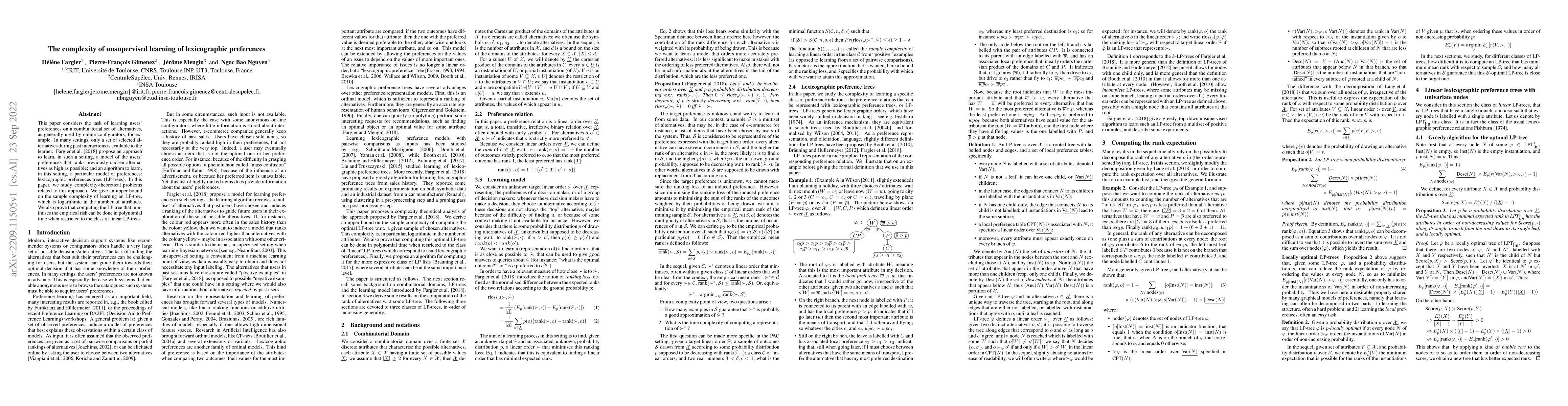 Thumbnail for The complexity of unsupervised learning of lexicographic preferences