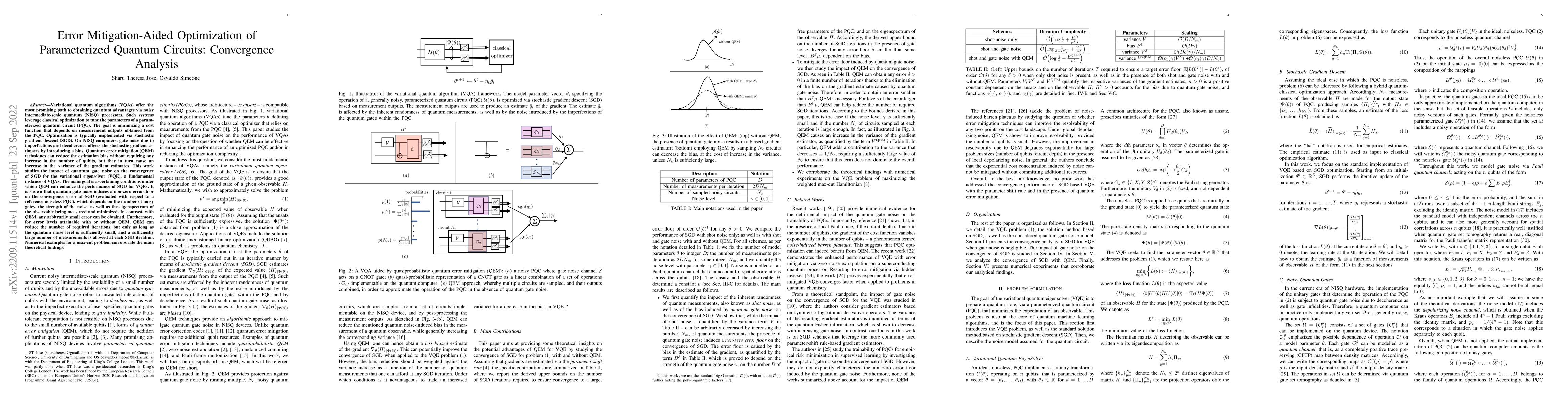 Thumbnail for Error Mitigation-Aided Optimization of Parameterized Quantum Circuits:
  Convergence Analysis