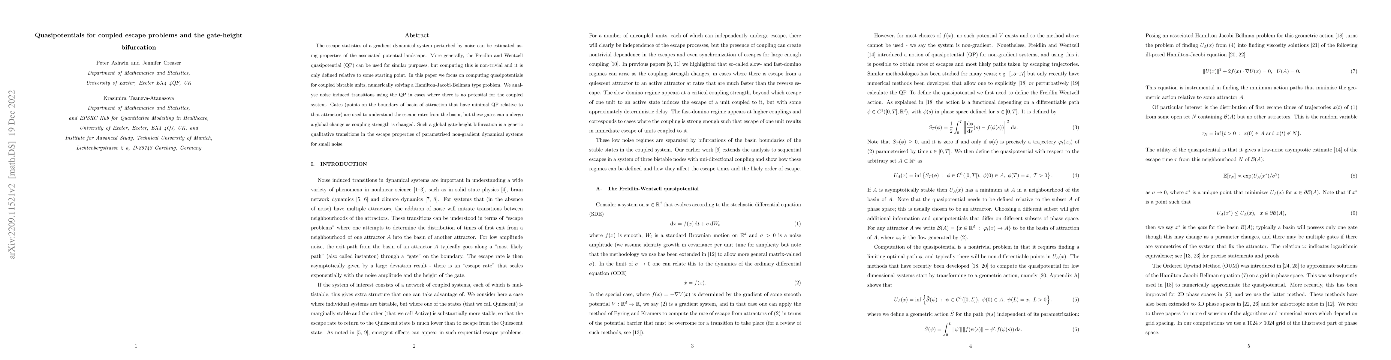 Thumbnail for Quasipotentials for coupled escape problems and the gate-height
  bifurcation